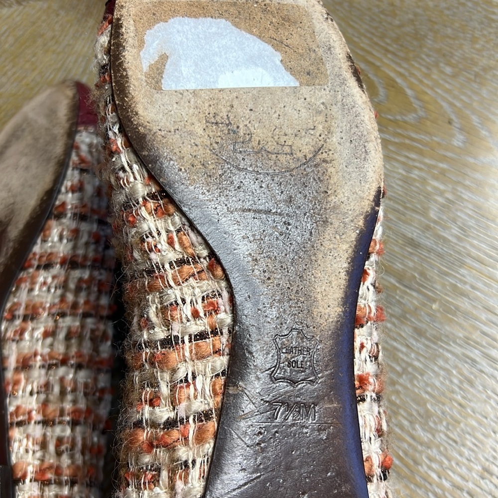 TORY BURCH Burgundy Tweed Flats 7.5 - Picture 10 of 10